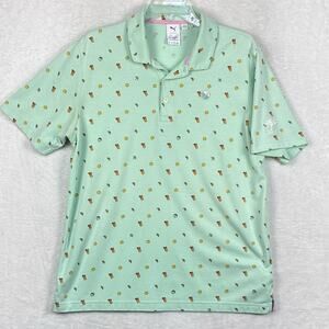 Puma X Arnold Palmer Polo Shirt Mens L Green Lemonade Tea AOP Embroidered Preppy